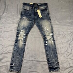 Jordan Craig Jeans Mens 32x32 Blue Ross Aged Wash Skinny Distressed Splatter
